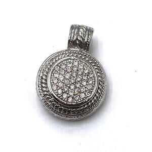 Pendant Pave Rhinestones Circle Silver Tone